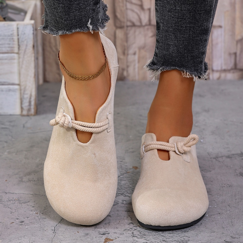 Women'S Shoes - รองเท้าโลฟเฟอร์ผู้หญิงแบบสวม หัวกลม สายผูกเชือก หนังกลับนุ่ม สวมใส่สบาย ไม่ลื่น