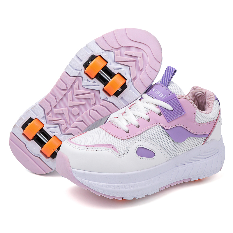 Women'S Shoes - รองเท้าสเก็ตสำหรับเด็ก 4 ล้อ รองเท้าผ้าใบมีล้อถอดได้ สำหรับเด็กผู้หญิง กีฬากลางแจ้ง