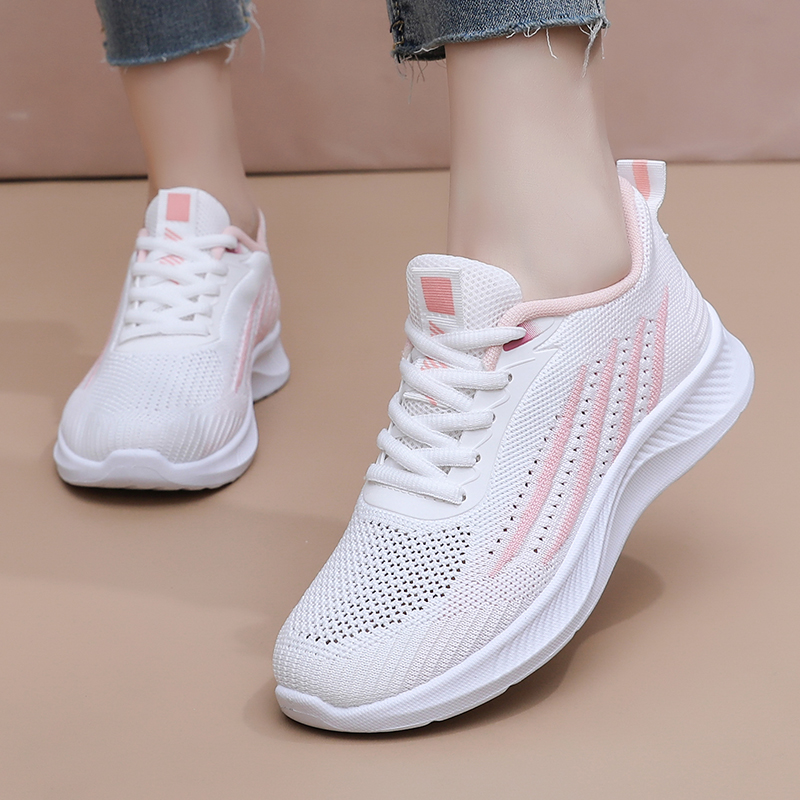 รองเท้าผ้าใบตาข่ายลำลองสำหรับผ - Knit Fabric Lace Up Sneakers บทวิจารณ์และราคา