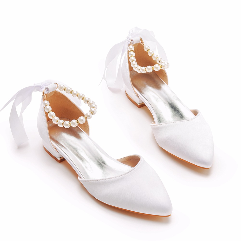 รองเท้าแต่งงานเจ้าสาวส้นแบนชี้ - Sandals บทวิจารณ์และราคา